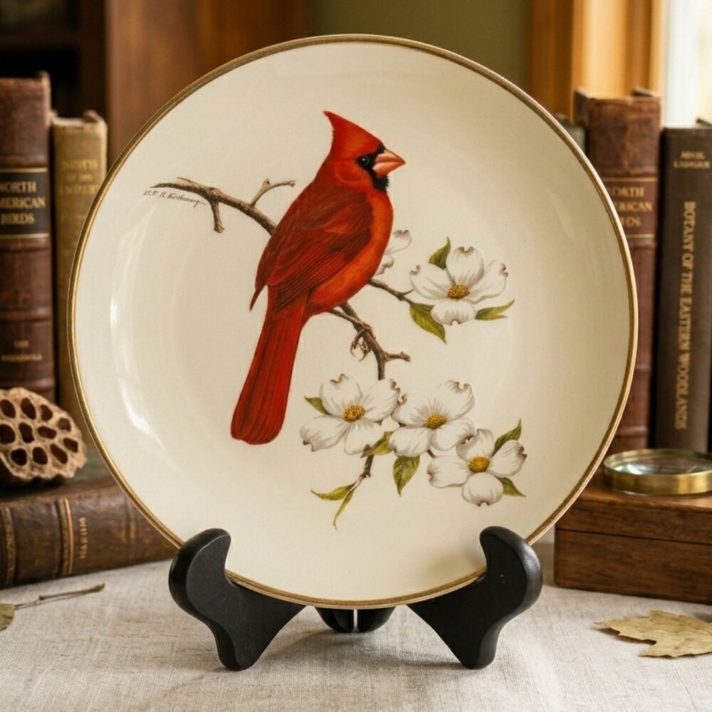Vintage 1974 Avon Cardinal Songbird Plate 11" Don Eckelberry Porcelain Gold Rim